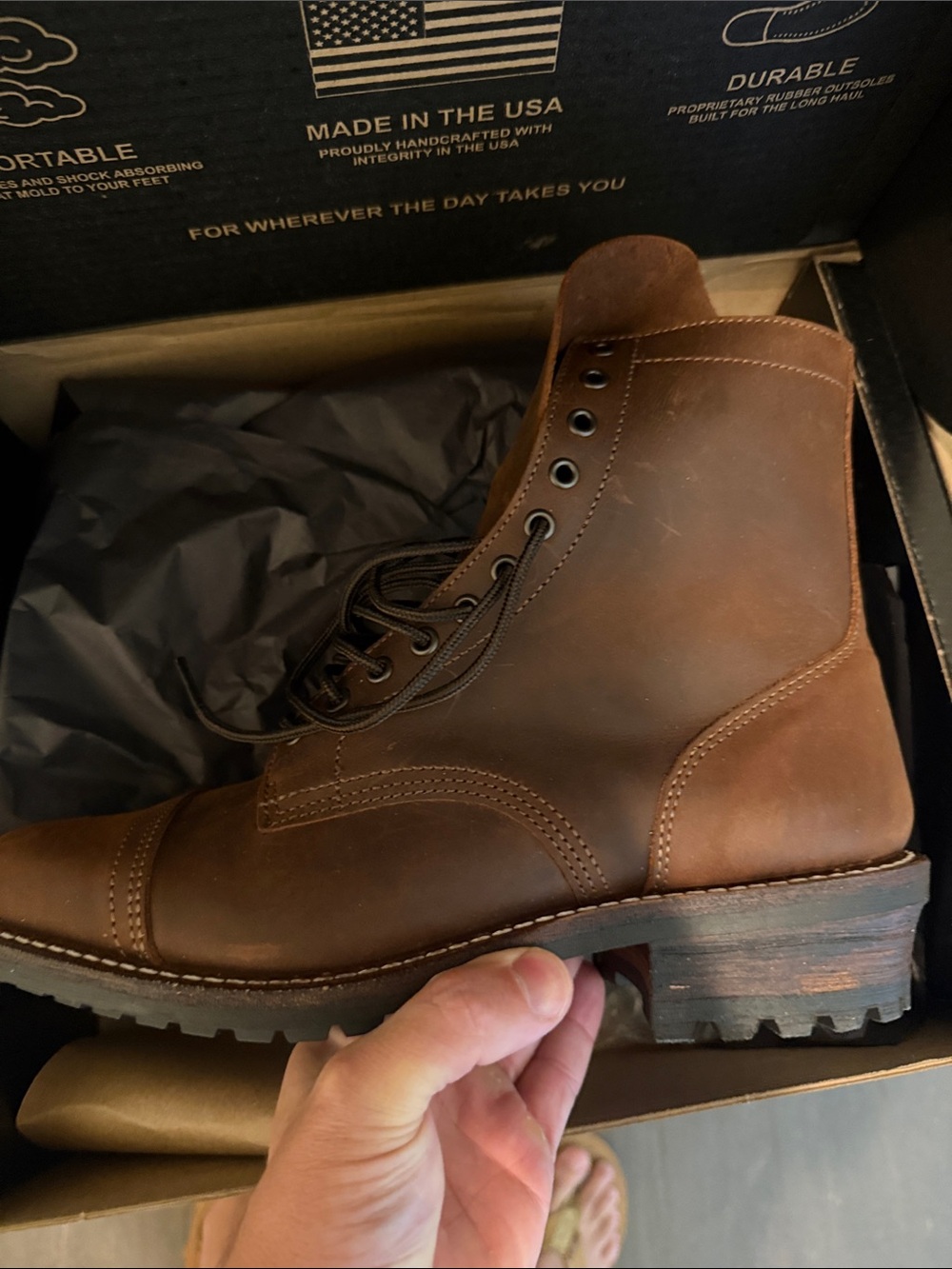 Men's Brown Leather Lace-Up Work Boot